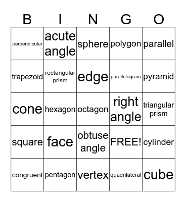 Geometry Bingo Card