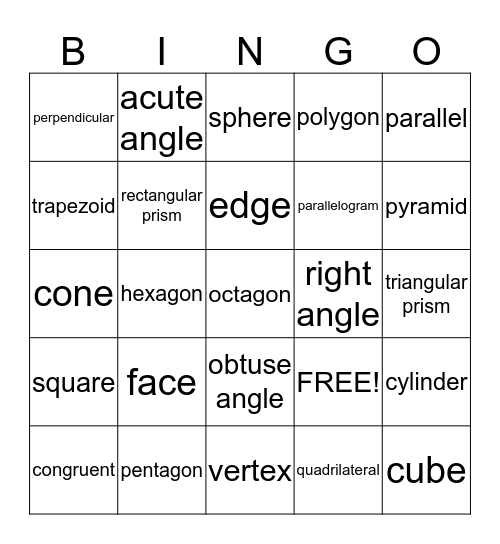 Geometry Bingo Card