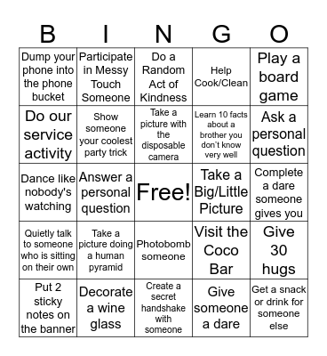 APO Spring Retreat 2019 Bingo Card