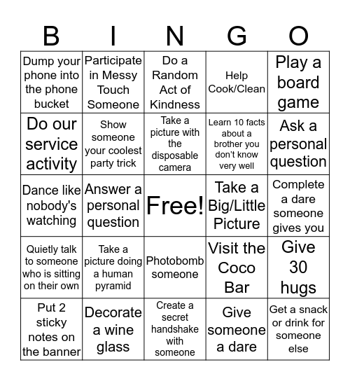 APO Spring Retreat 2019 Bingo Card