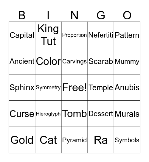 Egyptian Bingo Card