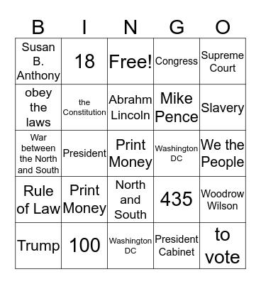 Citizenship Bingo Card