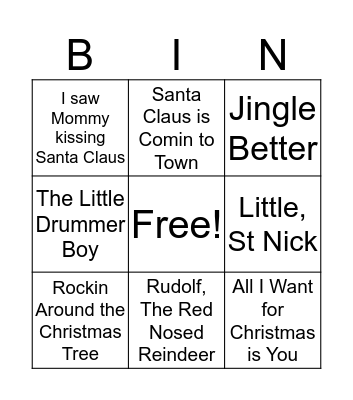 Christmas Carol Tic Tac Toe Bingo Card