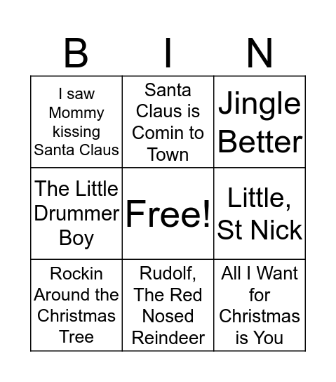 Christmas Carol Tic Tac Toe Bingo Card