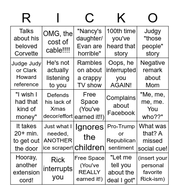 Ricko: The Christmas 2018 Edition Bingo Card
