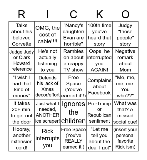 Ricko: The Christmas 2018 Edition Bingo Card