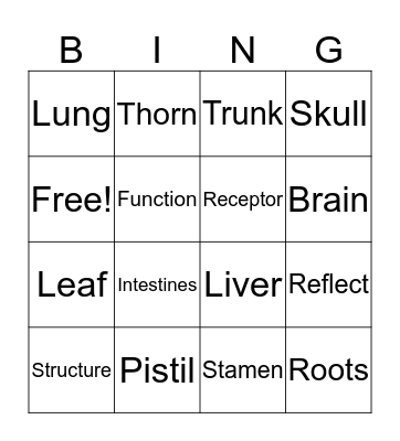 Life Science Bingo Card