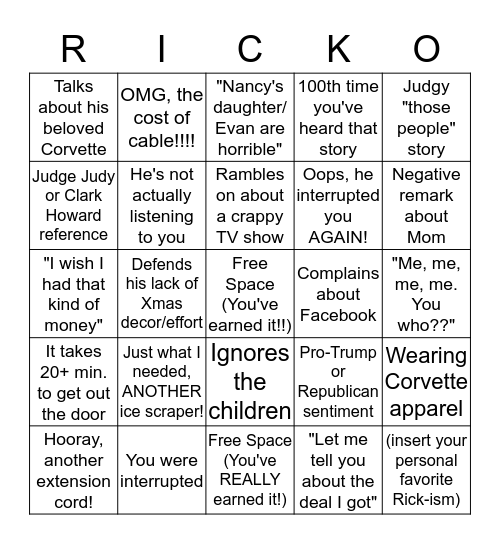 The Christmas 2018 Edition Bingo Card