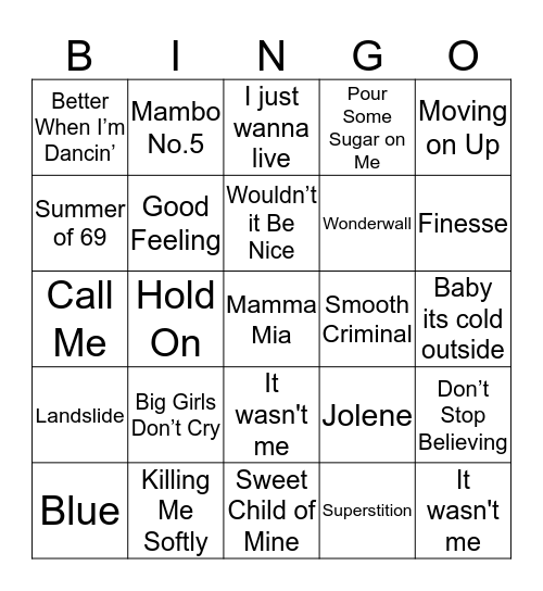 Music Bingo Card