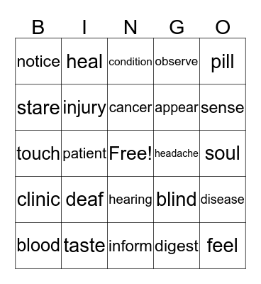 신체와 동작(질병/감각) Bingo Card