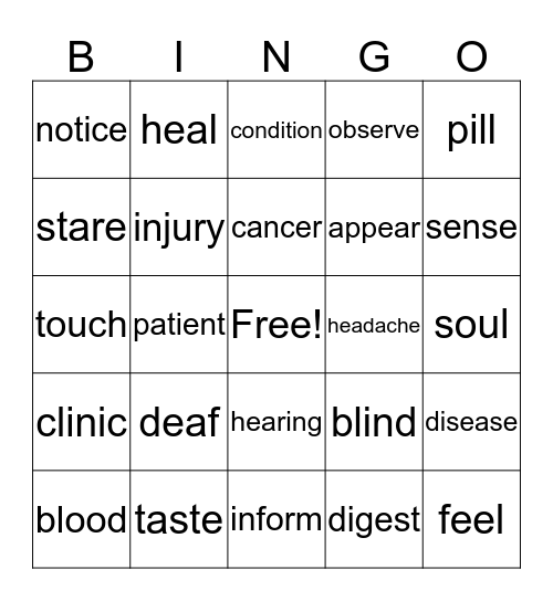 신체와 동작(질병/감각) Bingo Card