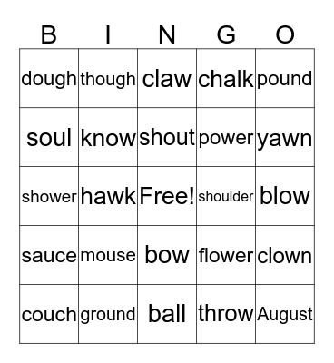 Book-3-ou[aʊ][o];ow[aʊ][o];aw,au,alK[ɔ] Bingo Card