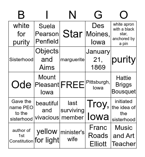 FOUNDERS Bingo Card