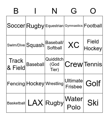 Unit 10 Girls Hookup Athlete Bingo Card