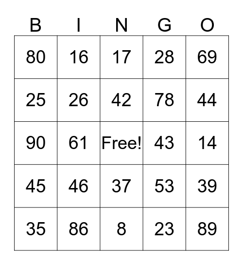 Orange Valley Bingo Card