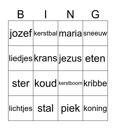 Kerst Bingo Card