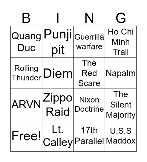 Key Word Bingo Card