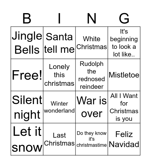 Christmas songs Bingo Card