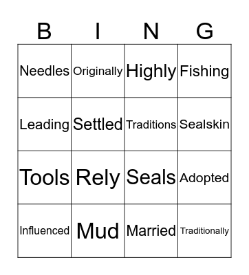 Inuit Vocabulary Bingo Card