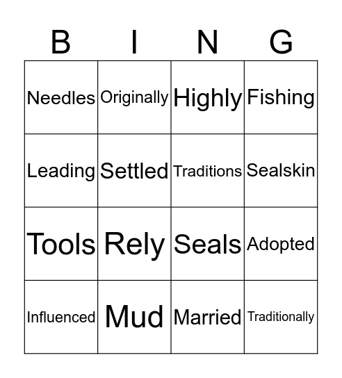 Inuit Vocabulary Bingo Card