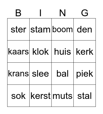 kerst bingo Card