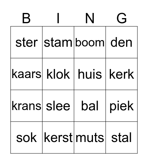 kerst bingo Card