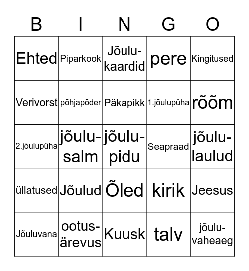 Jõulubingo Card