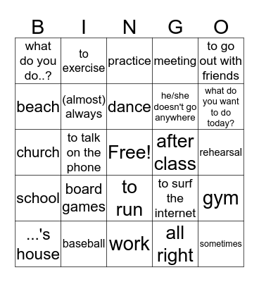 Spanish Bingo Card
