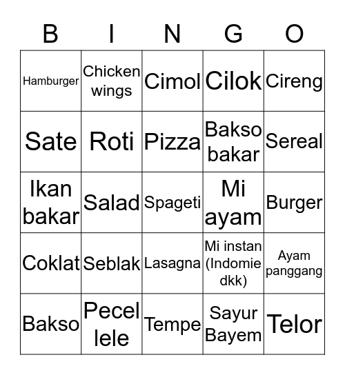 Chris' bingo Card