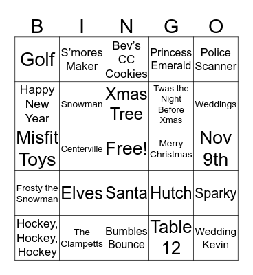 Hutch Xmas Party Bingo Card