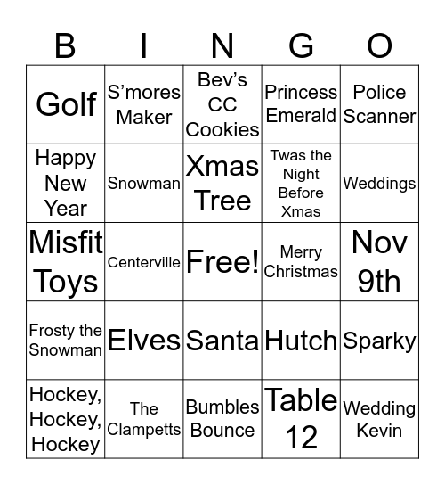 Hutch Xmas Party Bingo Card