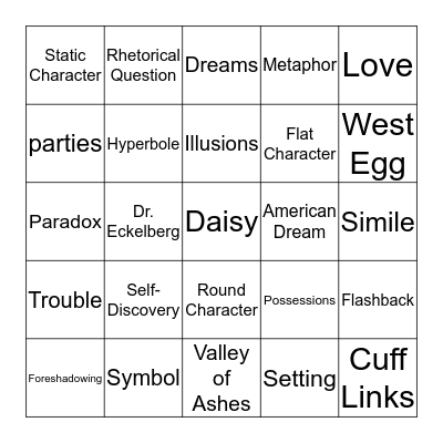 The Great Gatsby Bingo Card