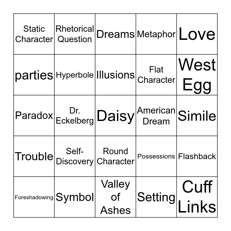 The Great Gatsby Ch.4 Bingo Card