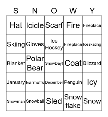 SNOWY Bingo Card