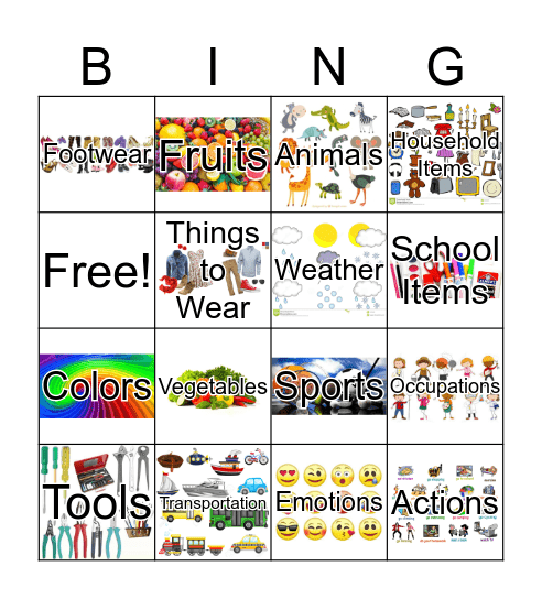 Vocabulary Bingo Card