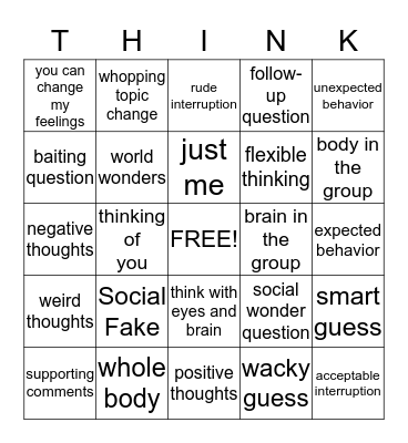 Social Thinking Bingo Card