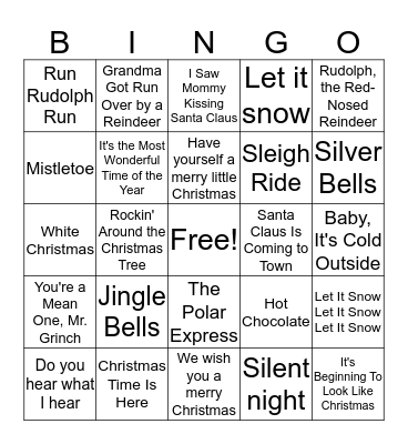 Christmas Song Bingo Card