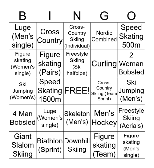 Bingoing skiing! Bingo Card