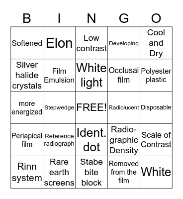 Radiology Test Two Bingo Card
