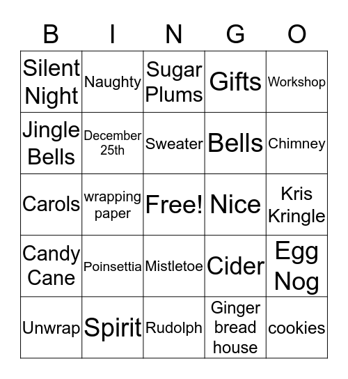 Christmas Word Bingo Card