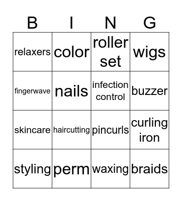 Cosmetology Bingo Card