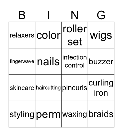 Cosmetology Bingo Card