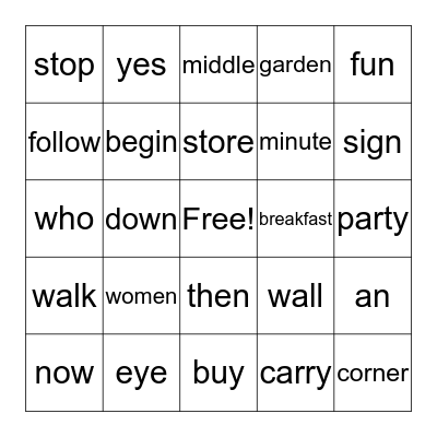 Level 2 /  Set 4 Bingo Card