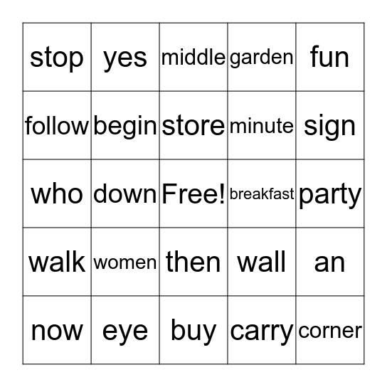 Level 2 /  Set 4 Bingo Card