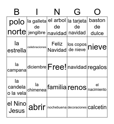 Spanish Christmas Bingo Card