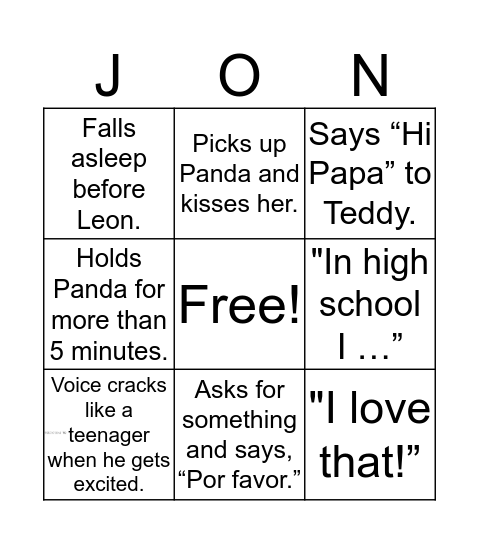 Jon Bingo Card