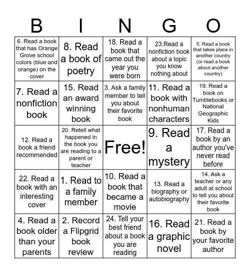 Reading Bingo Card