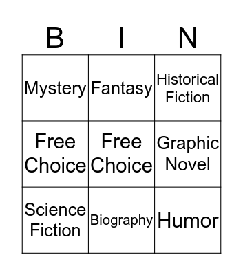 Genre Bingo Board Bingo Card