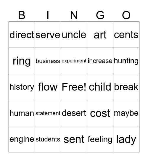 Fry Instant Words Level 8 Column 5 Bingo Card