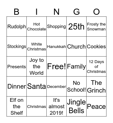 Happy Holidays! Bingo Card